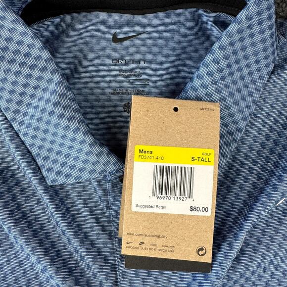 Nike Dri-Fit Tour Golf Polo Mens Size Small Tall Shirt Blue Textured FD5741-410 - Picture 6 of 9